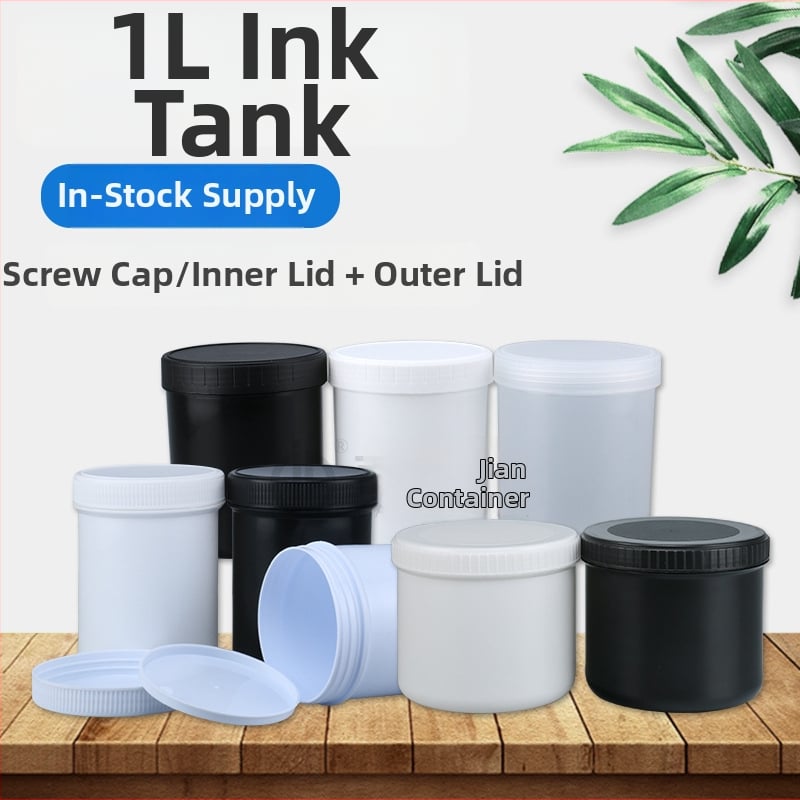 1L PP пластмасов съд за мастило с вътрешен уплътнител и външен капак, персонализирана обработка и печат на лого