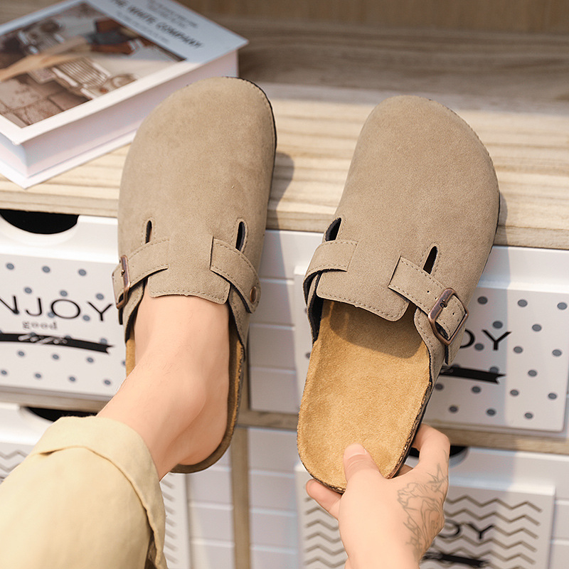 Muške slip-on sandale s drvenim potplatom i korkovim uloškom, gornji dio od umjetne kože, ležerna ljetna obuća, proljeće 2025