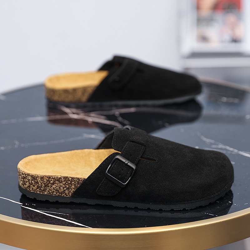 Muške slip-on sandale s drvenim potplatom i korkovim uloškom, gornji dio od umjetne kože, ležerna ljetna obuća, proljeće 2025