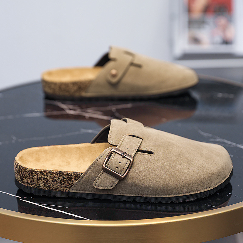 Muške slip-on sandale s drvenim potplatom i korkovim uloškom, gornji dio od umjetne kože, ležerna ljetna obuća, proljeće 2025