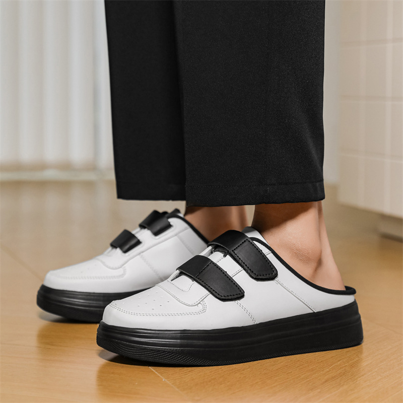 Muške papuče s Velcro zatvaranjem, gornji dio od mikrovlaknaste kože, gumena potplata, PU unutrašnjost, korejski stil