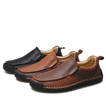 Мъжки кожени мокасини с връзки, гумена подметка, кръгъл нос, нисък клиновиден ток, EVA стелка