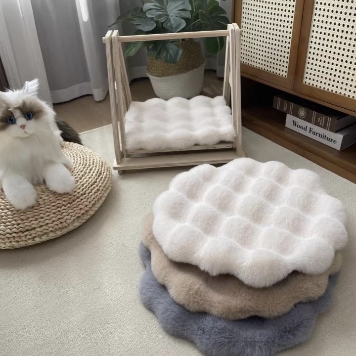 Κυκλικό μαξιλαράκι σκύλου από συνθετική γούνα κουνελιού, πλένεται, εύκολο στην εγκατάσταση