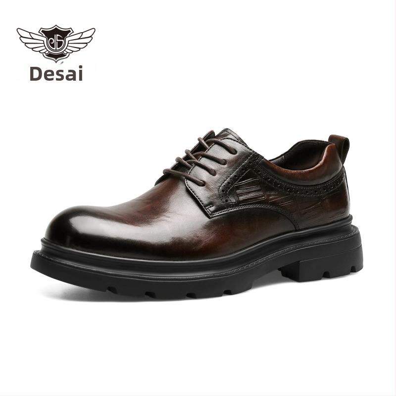 Muške cipele od prve sloje teleće kože – Desai, povećanje visine, okrugli vrh, vezice