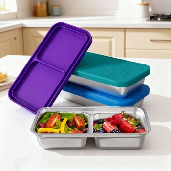 Δοχείο μεσημεριανού από 304 ανοξείδωτο ατσάλι με διπλό διαχωριστή πλέγμα, ορθογώνιο σχήμα, χωρητικότητα 301–500 ml, δυνατότητα στοίβαξης