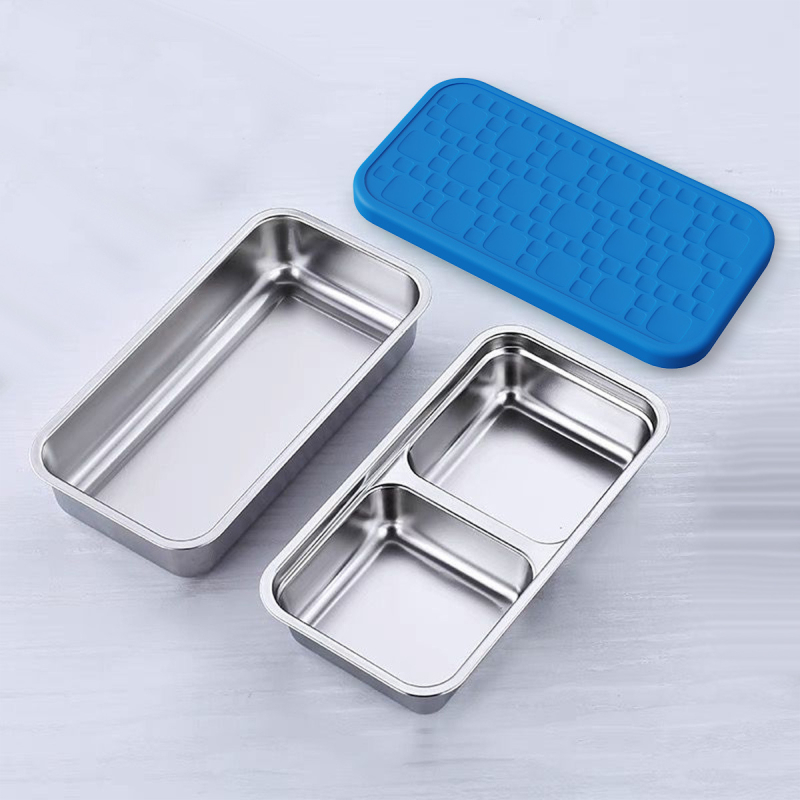 Δοχείο μεσημεριανού από 304 ανοξείδωτο ατσάλι με διπλό διαχωριστή πλέγμα, ορθογώνιο σχήμα, χωρητικότητα 301–500 ml, δυνατότητα στοίβαξης