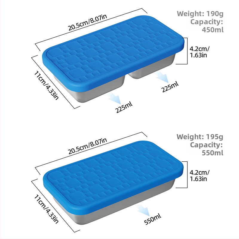 Δοχείο μεσημεριανού από 304 ανοξείδωτο ατσάλι με διπλό διαχωριστή πλέγμα, ορθογώνιο σχήμα, χωρητικότητα 301–500 ml, δυνατότητα στοίβαξης