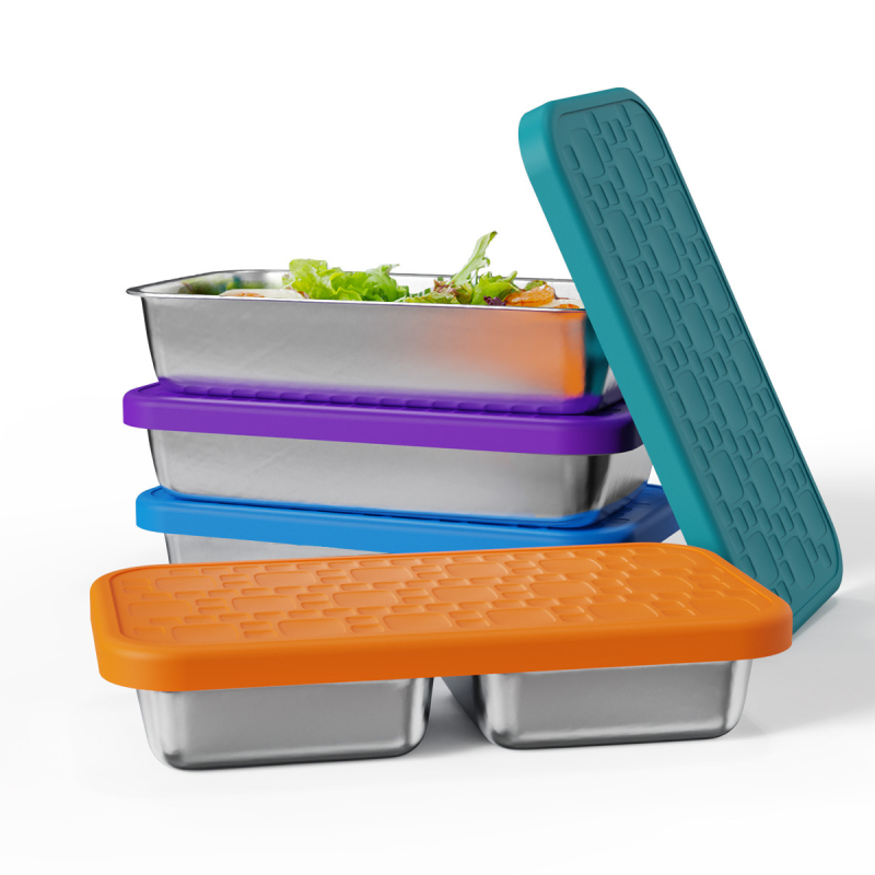 Δοχείο μεσημεριανού από 304 ανοξείδωτο ατσάλι με διπλό διαχωριστή πλέγμα, ορθογώνιο σχήμα, χωρητικότητα 301–500 ml, δυνατότητα στοίβαξης