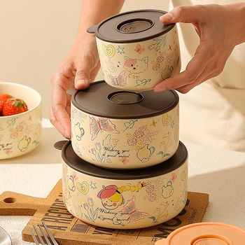 Κουτί γεύματος – κεραμικό, σφραγισμένο και διατηρεί τη φρεσκάδα, σετ τριών τεμαχίων με καπάκι; χωρητικότητα κάτω από 300 ml; μονό επίπεδο; μη ηλεκτρικό; μάρκα Suqian