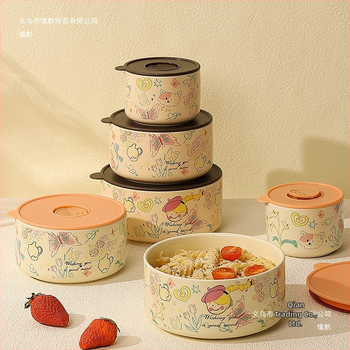 Κουτί γεύματος – κεραμικό, σφραγισμένο και διατηρεί τη φρεσκάδα, σετ τριών τεμαχίων με καπάκι; χωρητικότητα κάτω από 300 ml; μονό επίπεδο; μη ηλεκτρικό; μάρκα Suqian