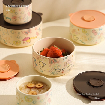 Κουτί γεύματος – κεραμικό, σφραγισμένο και διατηρεί τη φρεσκάδα, σετ τριών τεμαχίων με καπάκι; χωρητικότητα κάτω από 300 ml; μονό επίπεδο; μη ηλεκτρικό; μάρκα Suqian