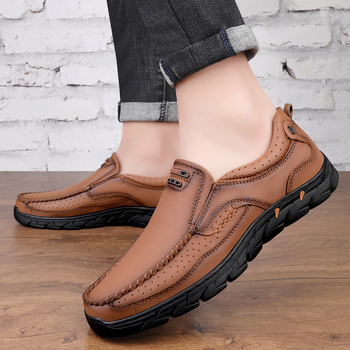 Muški kožni loaferi (dišući, ručna izrada, slip-on, dvostruki sloj goveđe kože, ravna peta)