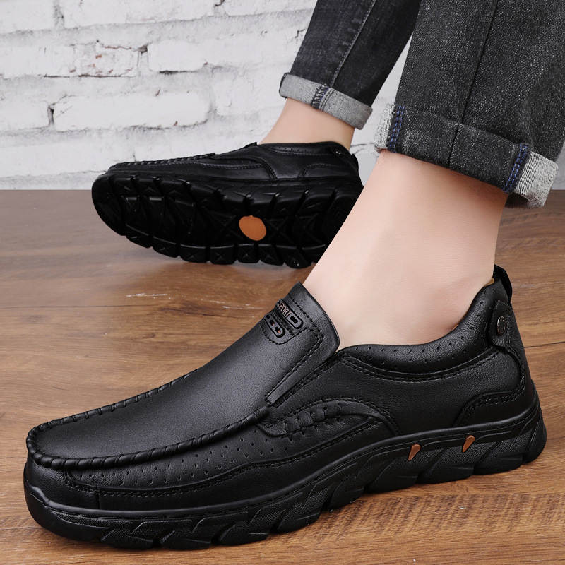 Muški kožni loaferi (dišući, ručna izrada, slip-on, dvostruki sloj goveđe kože, ravna peta)