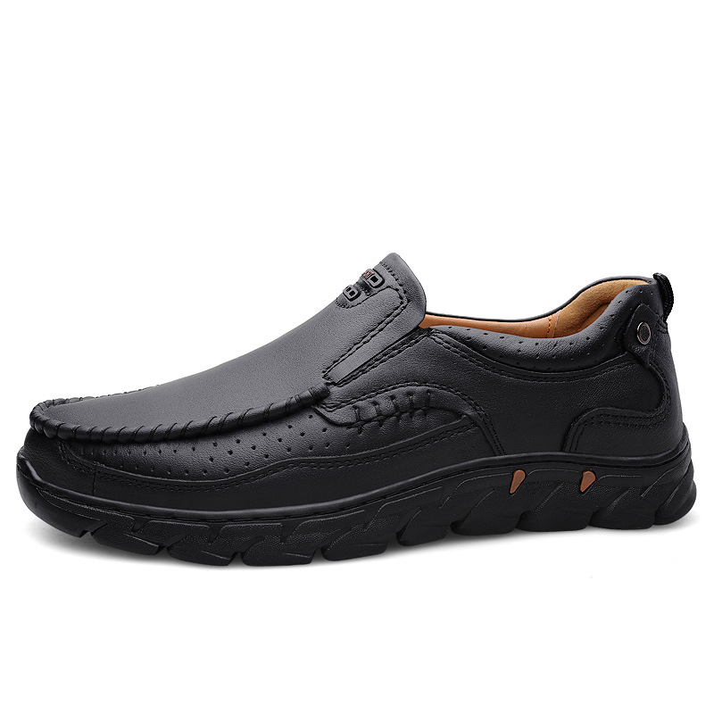 Muški kožni loaferi (dišući, ručna izrada, slip-on, dvostruki sloj goveđe kože, ravna peta)