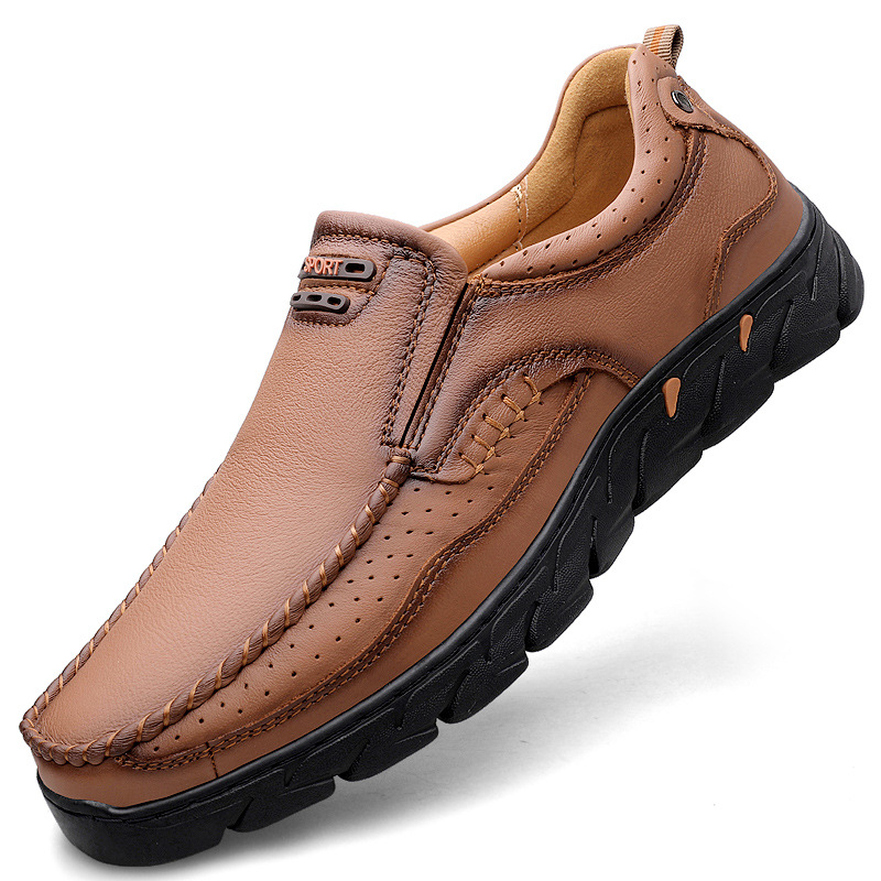 Muški kožni loaferi (dišući, ručna izrada, slip-on, dvostruki sloj goveđe kože, ravna peta)