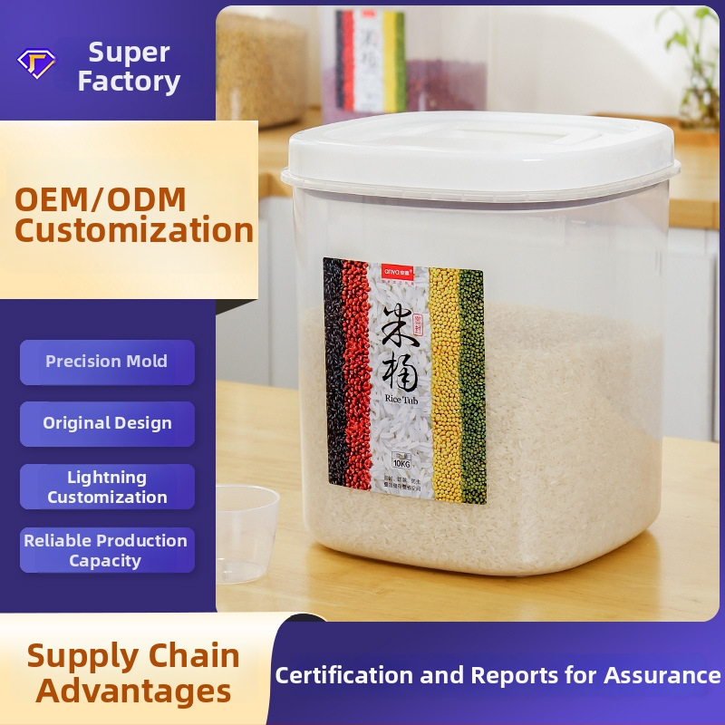 Plastični spremnik za rižu s brtvenjem otpornim na vlagu i štetnike; kapacitet 10 L+; mogućnost ispisa logotipa