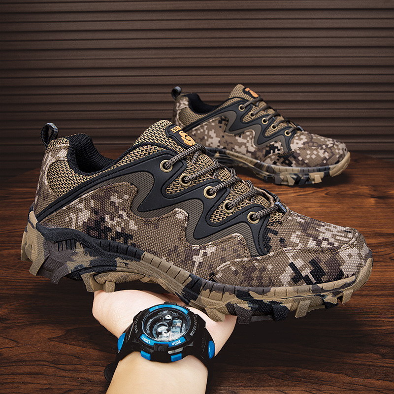 Unisex outdoor tenisice za planinarenje - prozračne, niski potplat 1–3 cm, Goodyear potplat, maskirni platneni gornji dio i EVA ulošak