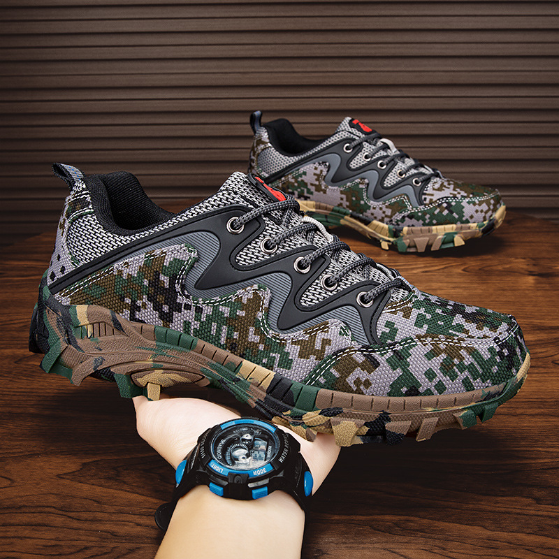 Unisex outdoor tenisice za planinarenje - prozračne, niski potplat 1–3 cm, Goodyear potplat, maskirni platneni gornji dio i EVA ulošak