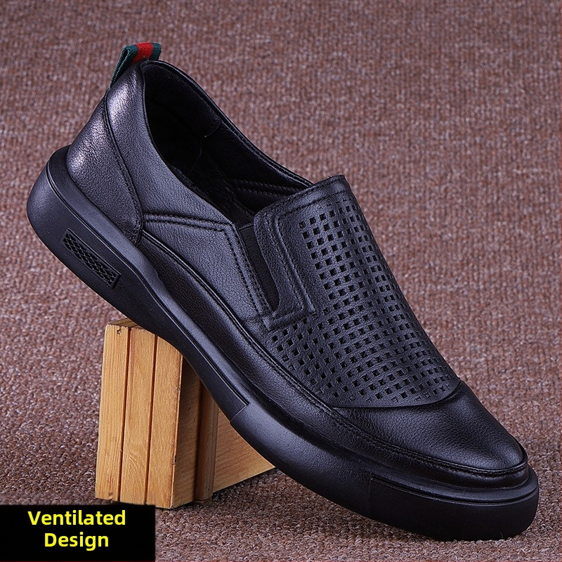 Muške casual kožne cipele - gornji dio od prvog sloja teleće kože, zaobljeni vrh, gumeni potplat, nizak pet 1–3 cm, slip-on stil
