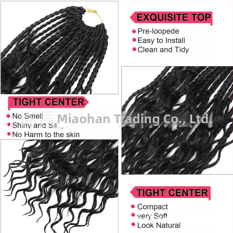 Crochet wig s trostrukom pletenicom - boemski stil, sintetičko vlakno, za žene