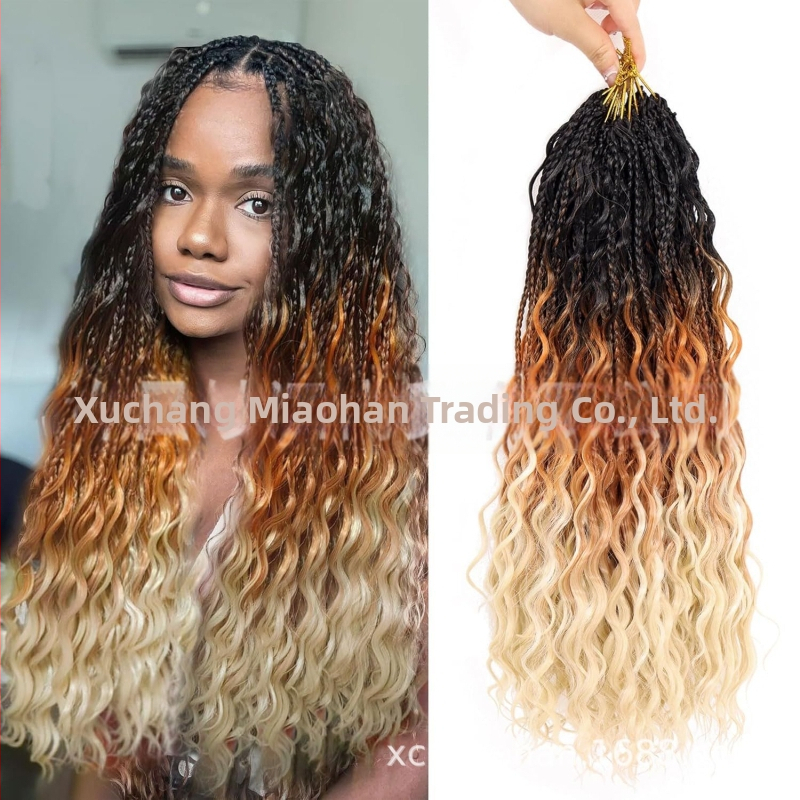 Crochet wig s trostrukom pletenicom - boemski stil, sintetičko vlakno, za žene