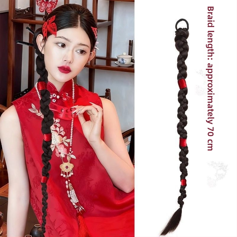 Perika s Hemp Flower pletenicom, kosa od termički otpornog svile, tkanina