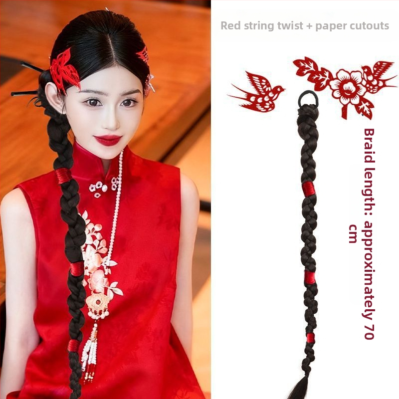 Perika s Hemp Flower pletenicom, kosa od termički otpornog svile, tkanina