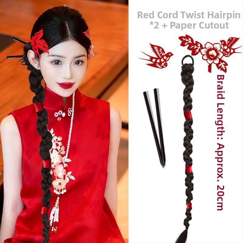 Perika s Hemp Flower pletenicom, kosa od termički otpornog svile, tkanina