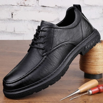 Ghete de muncă bărbați, stil englezesc, talpă groasă; respirabile, ușoare, antialunecare; partea superioară din piele de vițel de nivel secundar, branț din latex