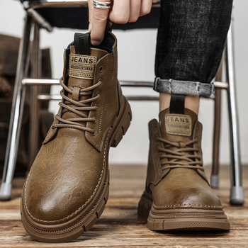 Muške Martin čizme, britanski stil, gornji dio od mikrovlakana, PU uložak, gumeni đon, nizak peta 1–3 cm