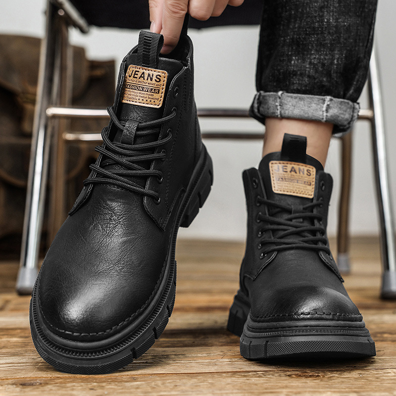 Muške Martin čizme, britanski stil, gornji dio od mikrovlakana, PU uložak, gumeni đon, nizak peta 1–3 cm