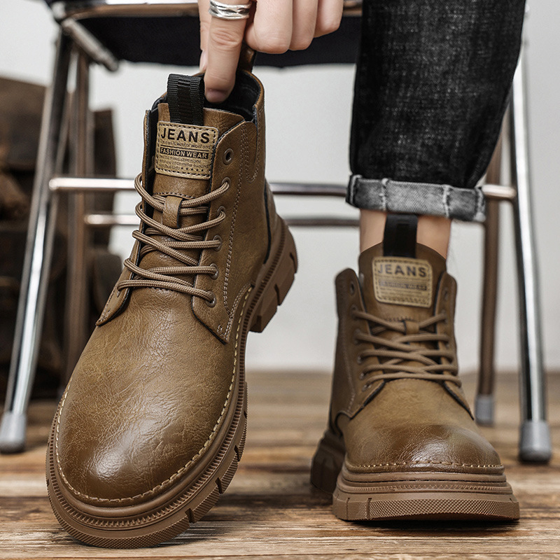 Muške Martin čizme, britanski stil, gornji dio od mikrovlakana, PU uložak, gumeni đon, nizak peta 1–3 cm