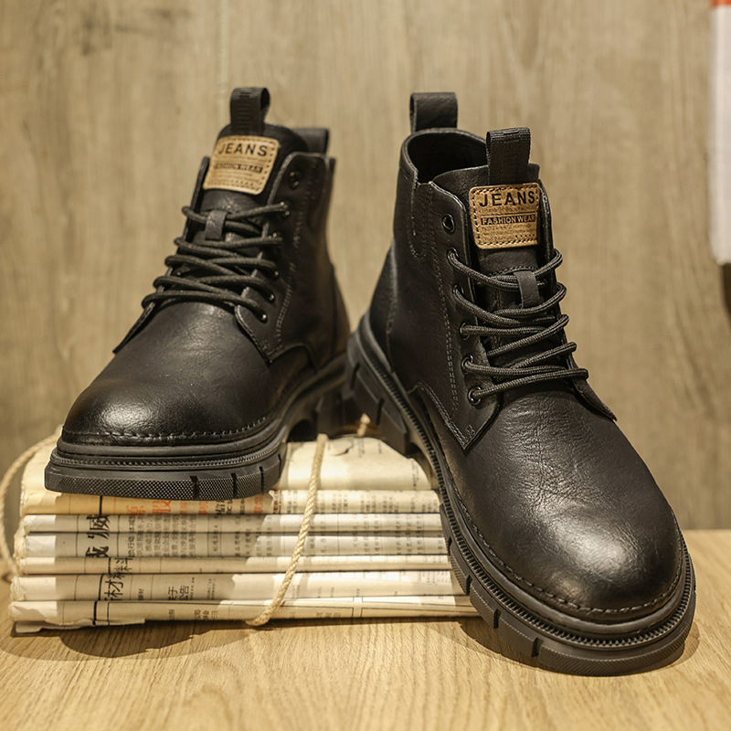 Muške Martin čizme, britanski stil, gornji dio od mikrovlakana, PU uložak, gumeni đon, nizak peta 1–3 cm