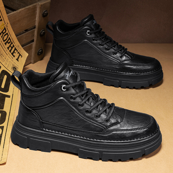 Мъжки ботуши Мартън, горна част микрофибър кожа, гумена подметка, кръгъл нос, среден ток 3–5 см, мрежеста подплата