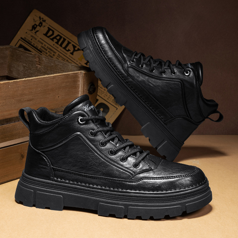 Мъжки ботуши Мартън, горна част микрофибър кожа, гумена подметка, кръгъл нос, среден ток 3–5 см, мрежеста подплата