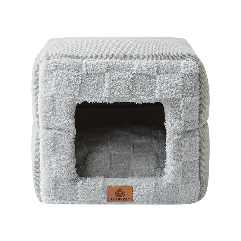 Котешко гнездо с полузатворен дизайн, топло и уютно за вътрешна употреба (материал: полиестер; функция: поддържа топлината; употреба: вътрешна; подходящо за: котки)