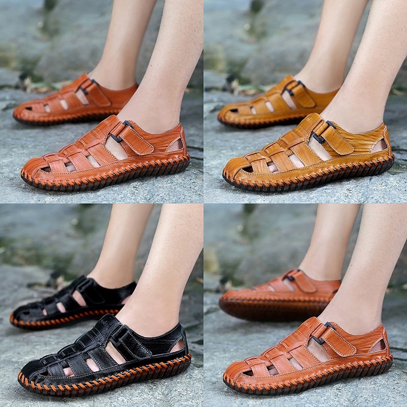 Мъжки сандали от естествена кожа, закопчаване с велкро, дишащи, противохлъзгаща подметка