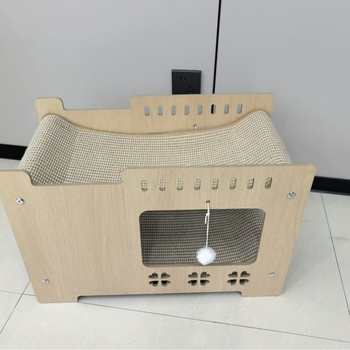 Дървено котешко гнездо с висяща лежанка – четири сезона, дишащо и топло, за вътрешна и външна употреба