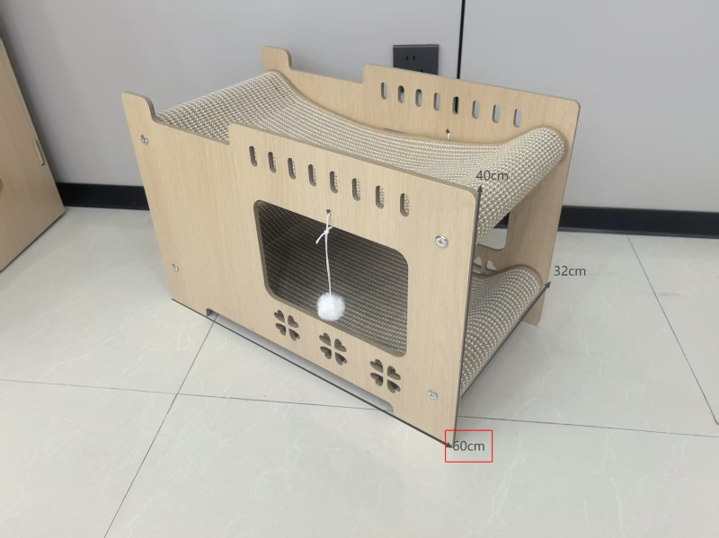 Дървено котешко гнездо с висяща лежанка – четири сезона, дишащо и топло, за вътрешна и външна употреба