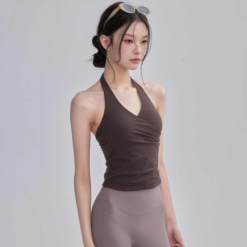 Haltersko joga top s jastučićem za dojke, brzo sušeća najlon smjesa, puni košarica, srednji oblik kalupa, fiksne dvostruke naramenice