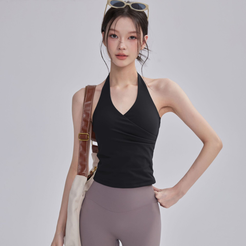 Haltersko joga top s jastučićem za dojke, brzo sušeća najlon smjesa, puni košarica, srednji oblik kalupa, fiksne dvostruke naramenice