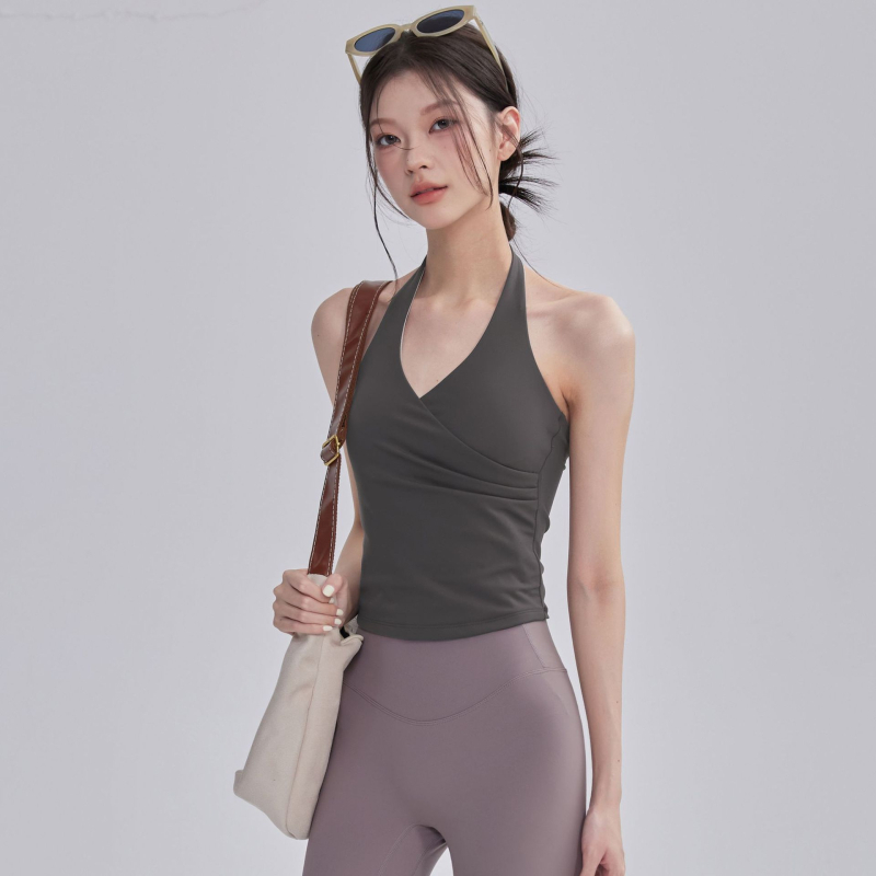 Haltersko joga top s jastučićem za dojke, brzo sušeća najlon smjesa, puni košarica, srednji oblik kalupa, fiksne dvostruke naramenice