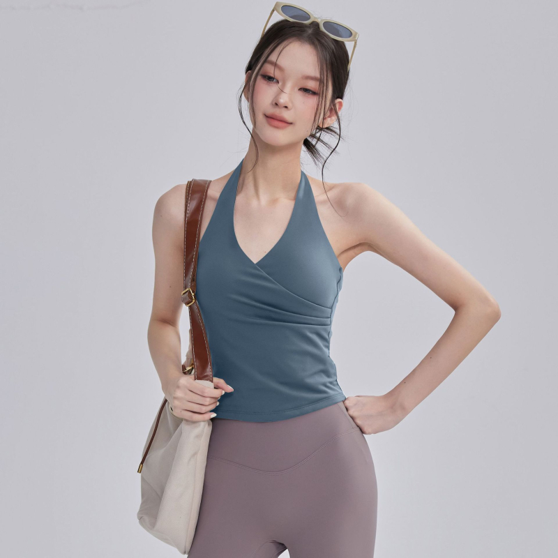 Haltersko joga top s jastučićem za dojke, brzo sušeća najlon smjesa, puni košarica, srednji oblik kalupa, fiksne dvostruke naramenice