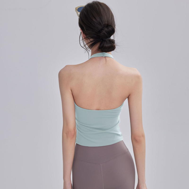 Haltersko joga top s jastučićem za dojke, brzo sušeća najlon smjesa, puni košarica, srednji oblik kalupa, fiksne dvostruke naramenice