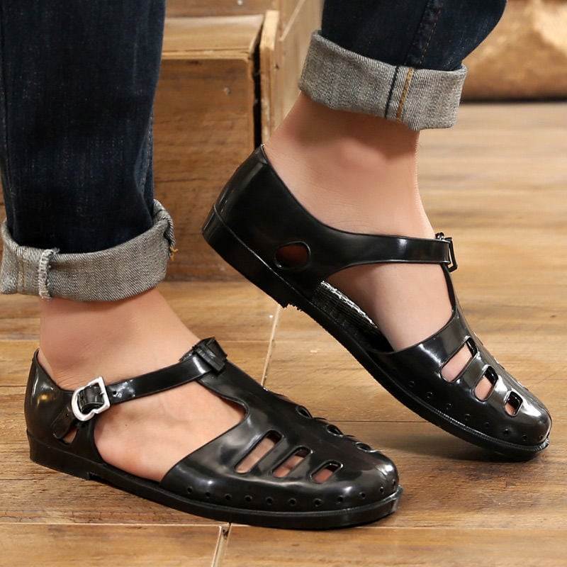 Muške sandale s kopčom, zatvoreni prst, prozračni PVC, rimski stil, retro dizajn