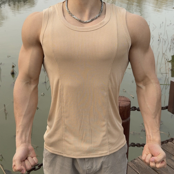 Ανδρικό αμάνικο αθλητικό τοπάκι με ελαστικό, διαπνέον ύφασμα, 94% πολυεστέρας, μονοχρωμó σχέδιο