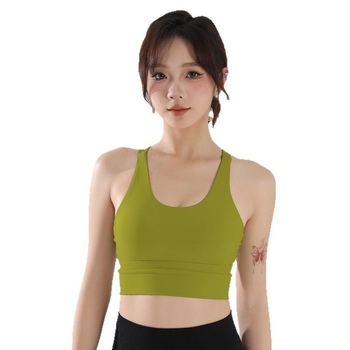 Ženski fitness grudnjak, jedinstveni sportski top s visokom podrškom, pune košarice s srednjim oblikovanjem, materijal najlon/spandeks, čvrste dvostruke naramenice, s umetnutim jastučićima.