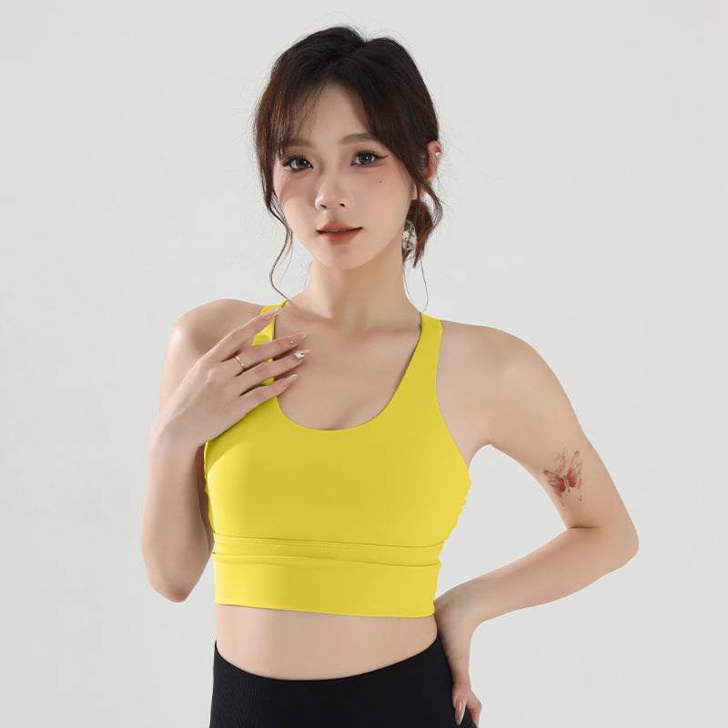 Ženski fitness grudnjak, jedinstveni sportski top s visokom podrškom, pune košarice s srednjim oblikovanjem, materijal najlon/spandeks, čvrste dvostruke naramenice, s umetnutim jastučićima.