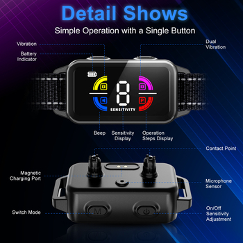 Colier anti-lătrat pentru câini, cu senzor inteligent, fără șoc electric, vibrație anti-interferențe, din plastic