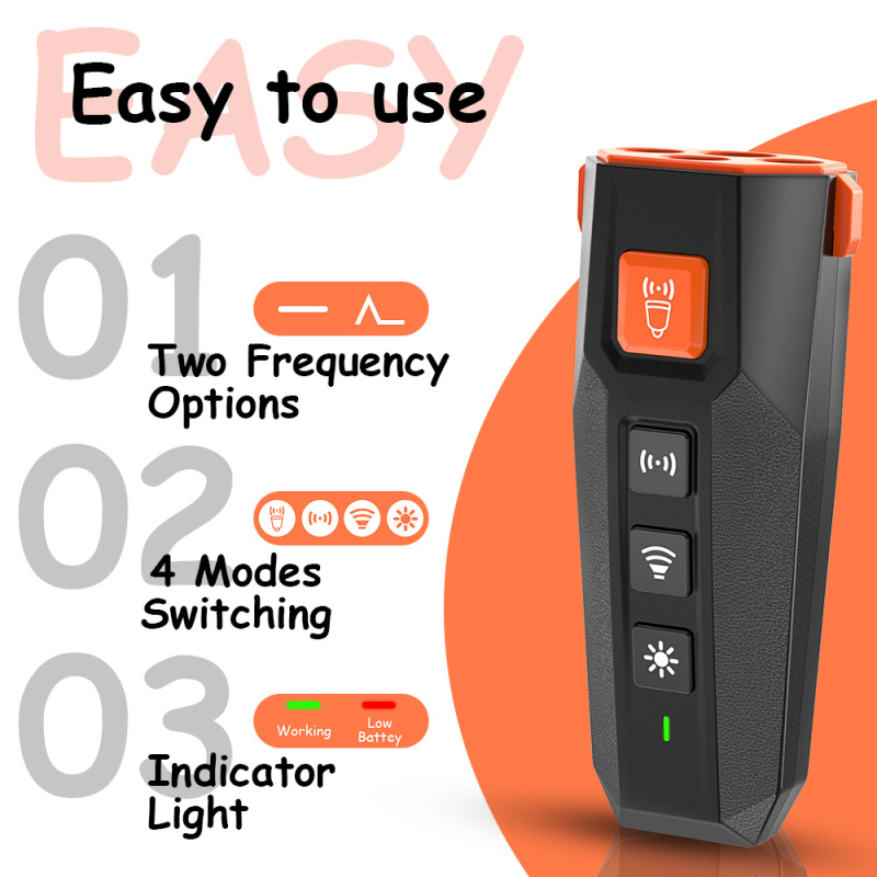 Dispozitiv ultrasonic pentru dresajul câinilor, opritor de lătrat, cu trei capete puternice, iluminare ultrasonică cu conversie de frecvență, ABS